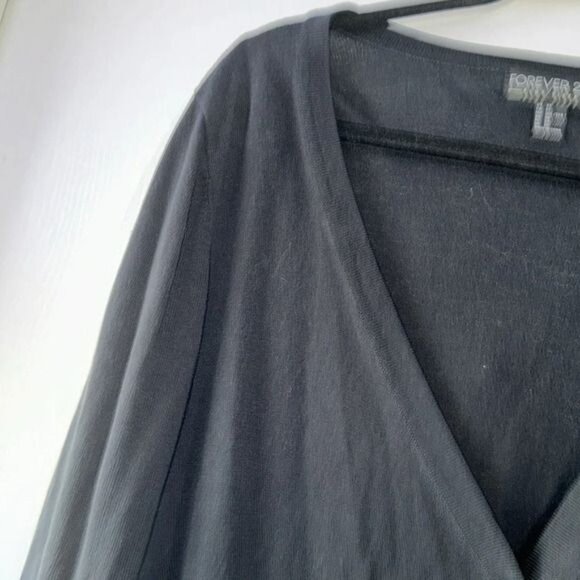 Forever 21+ Black Button Front Cardigan Sweater 2X Plus Size Long Sleeve With Po - Picture 3 of 6